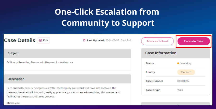 One-Click Escalation from Community to Support